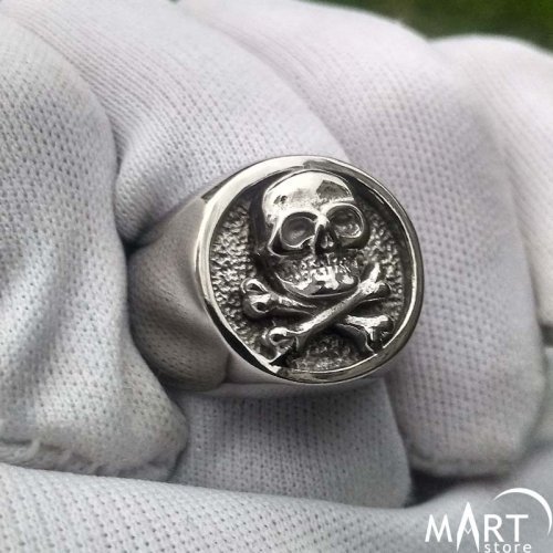 Men's Masonic Skull Ring Memento Mori Skull and Crossbones ring clear